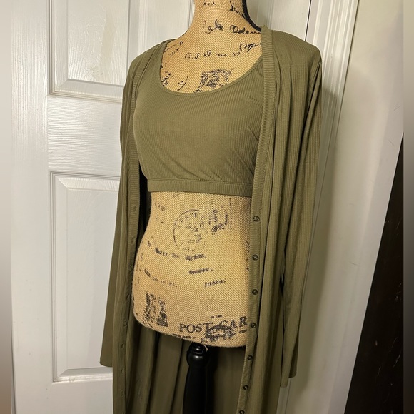 CULPOS x INC Jogger Cardigan 3 Piece Set - Olive Green Soft Ribbed Tracksuit - Picture 3 of 11